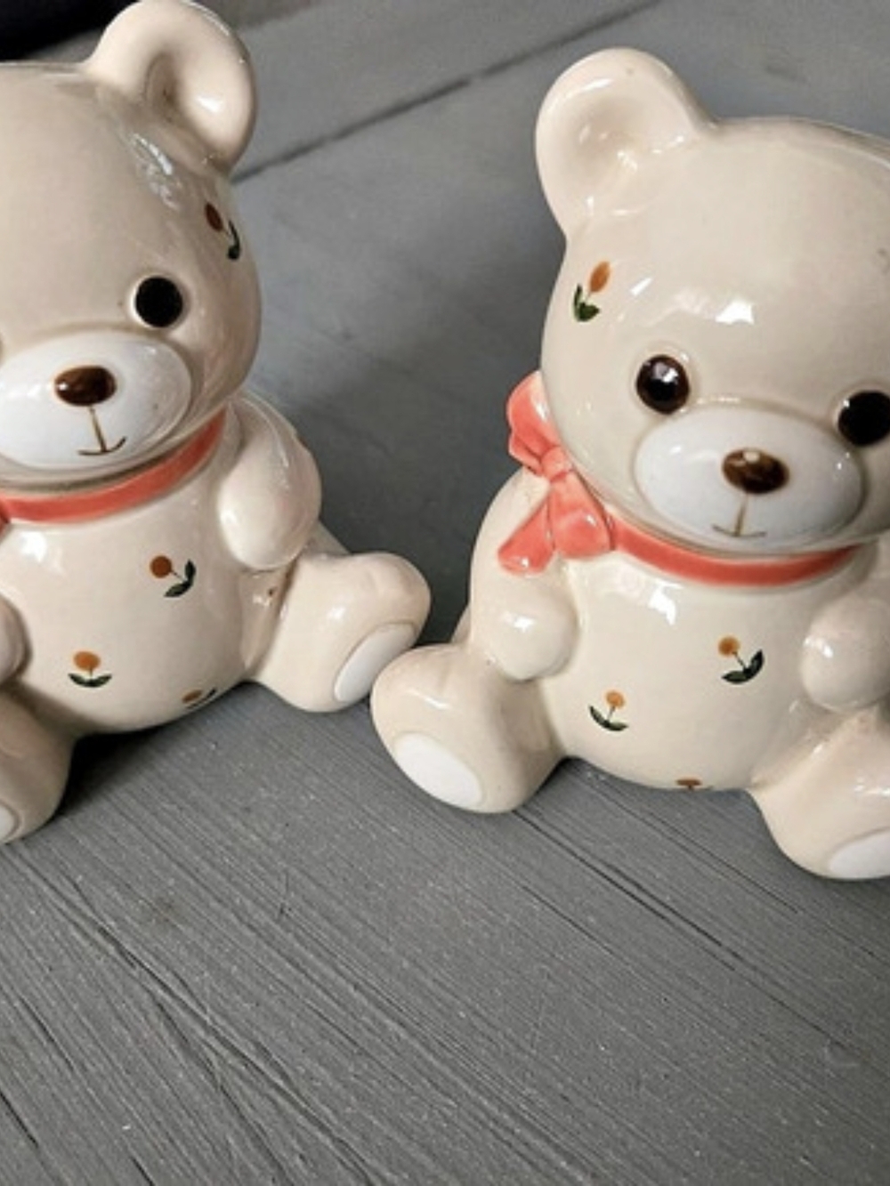 Floral Ceramic Bear Figurines Set of 2